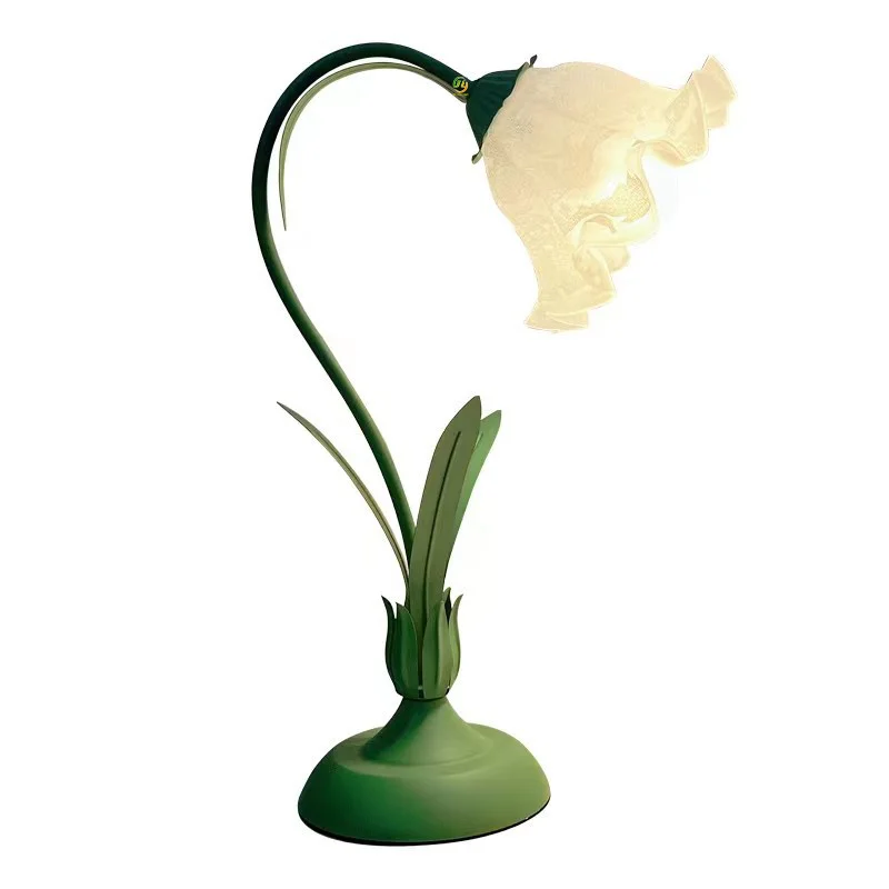 

Modern Nordic Glass Table Lamp Flower-Shaped Bedside Lamp with LED for Bedroom AC Power Metal Shade