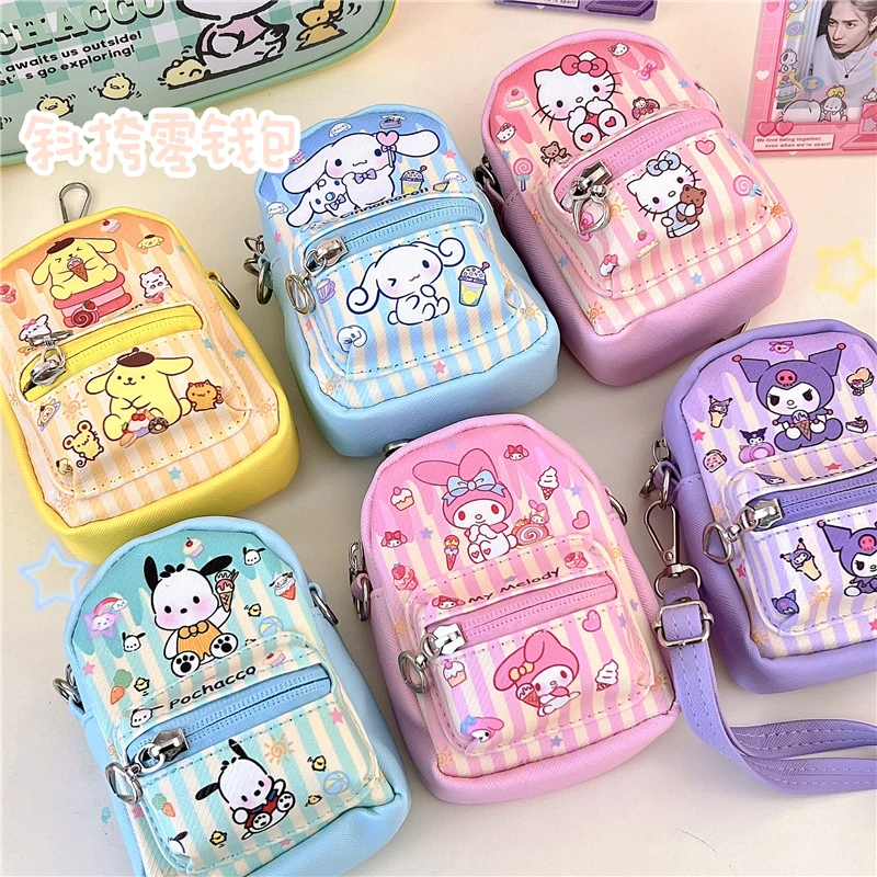 Sanrio PU Kleine Kawaii Leuke Diagonale Sleutelhanger Kleine Portemonnee Kinderen Volwassen Uitje Munt Koptelefoon Kuromi Damestas