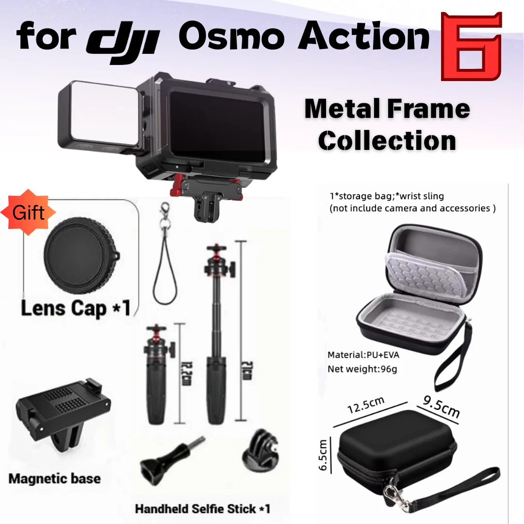 

Металлическая клетка для DJI Action 6, горизонтальный и вертикальный корпус с рамой, полный защитный магнитный адаптер из алюминиевого сплава, быстросъемный