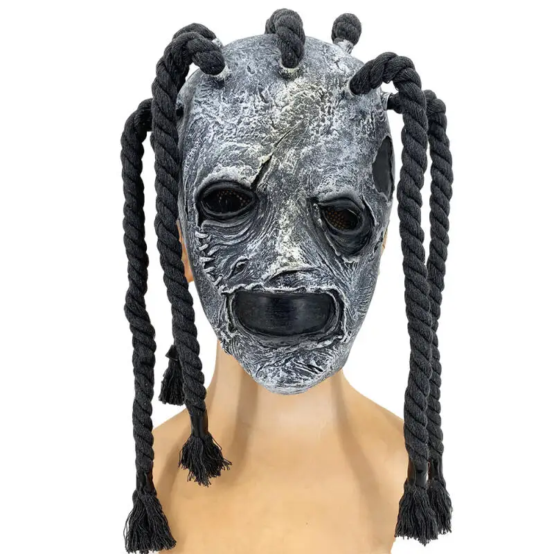 Horror Dreadlock Latex Mask Vintage Scary Rope Hair Full Head Mask Rock Style Halloween Cosplay Bar Party Concert Costume Props