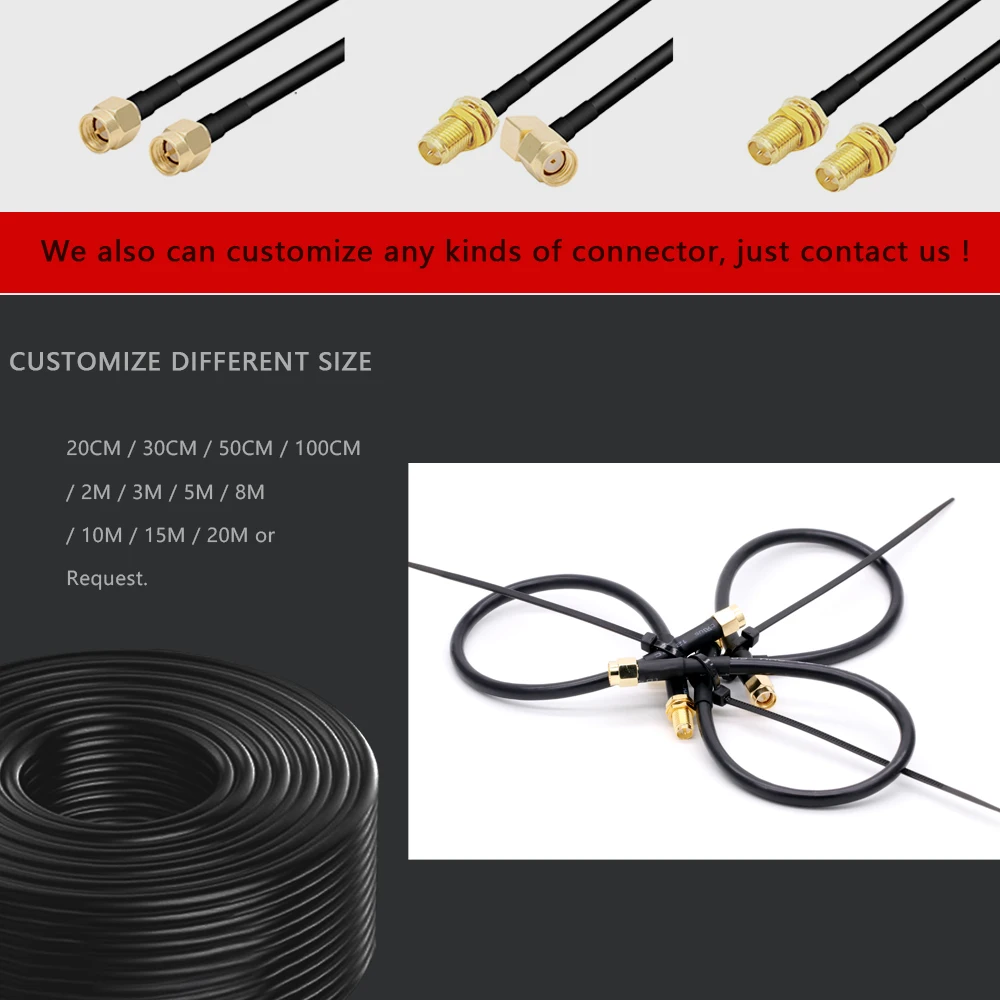 RF Coaxial RG58 Cable 50Ohm SMA Male to SMA Female Bulkhead WiFi Antenna Extension Cable Connector Adapter Pigtail 1M 2M 3M 5M