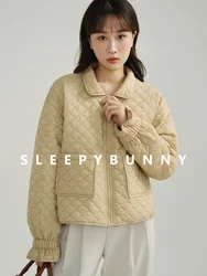 레트로 스타일 격자 무늬 퀼트 짧은 퍼퍼 재킷, 노치 칼라, 두꺼운 코튼 코트, 2025 따뜻하고 세련된 아우터