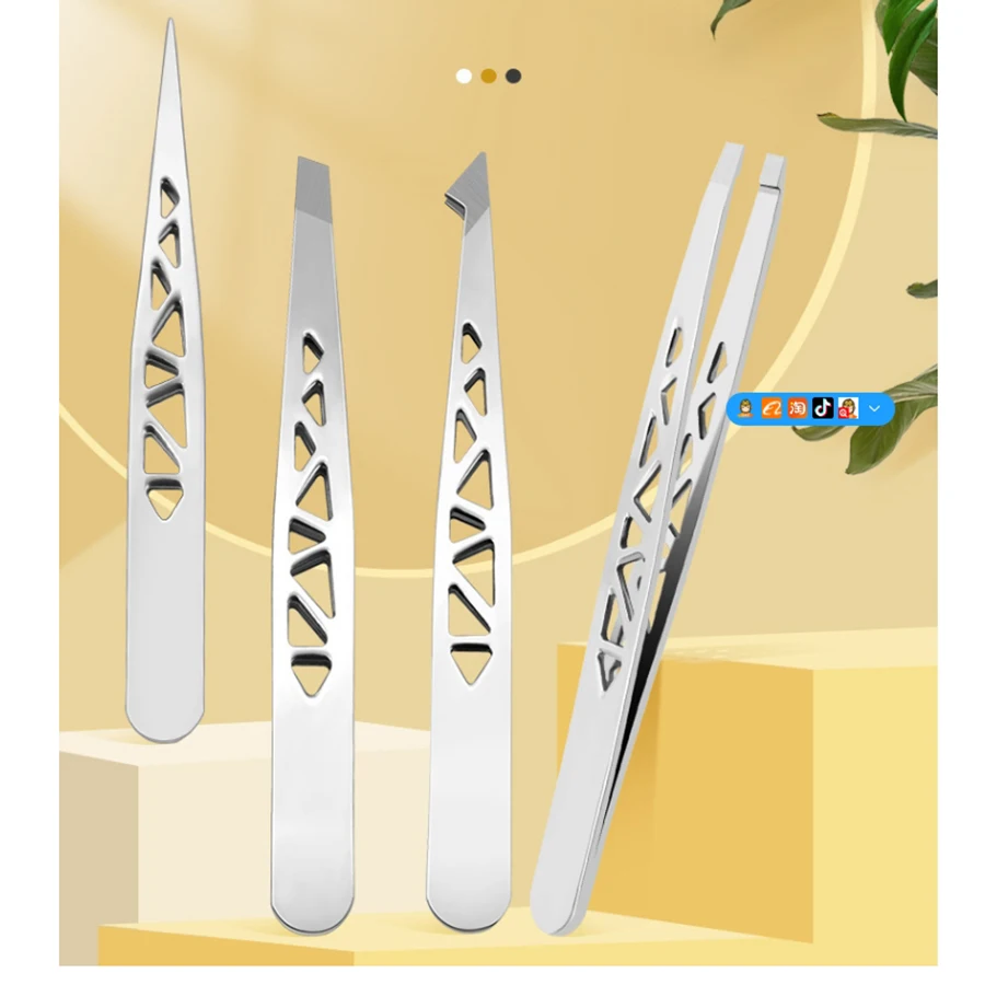 Multifunctional 4 pcs Eyebrow Tweezers Inclined Stainless Steel Hair Removal Clip Eyelash Extension Tweezers Cosmetic Tool