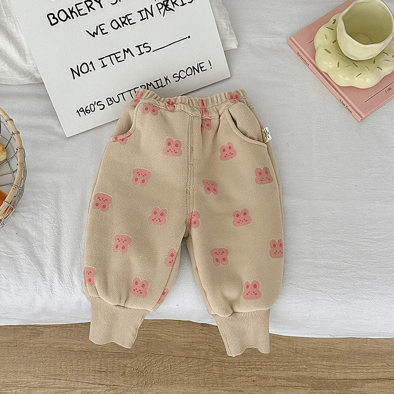 Newborn Baby Girl Boy Rabbit Fleece Pant Infant Toddler Child High Waist Trouser Casual Warm Bottom Easter Baby Clothes 9M-5Y