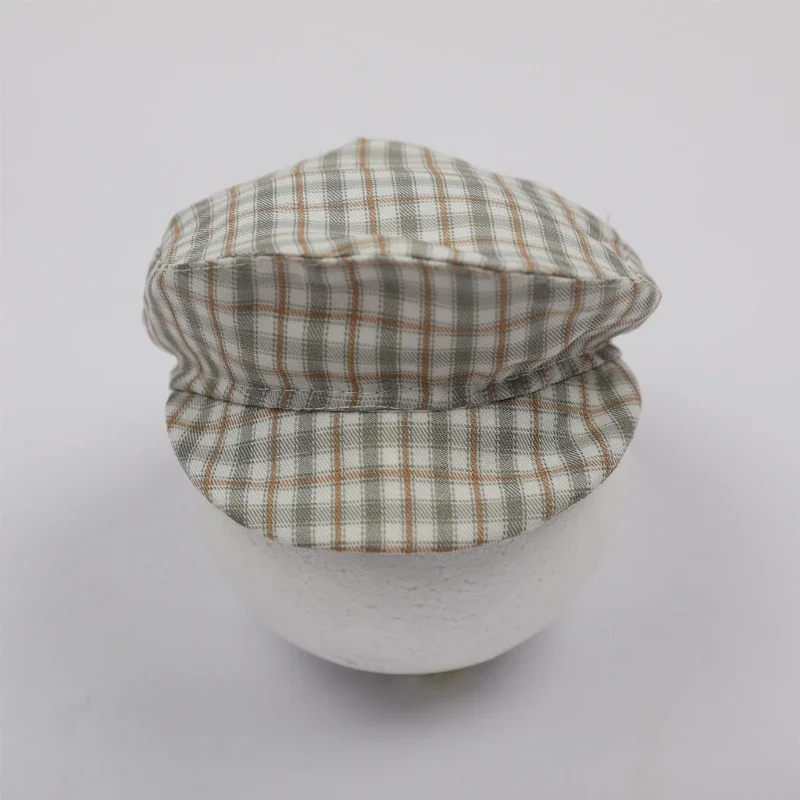 Newborn Photoshooting Clothes Vintage Plaid Uniform Hat & Suspender Pants Photo Costume Posing Pillow Fotografie Accessory