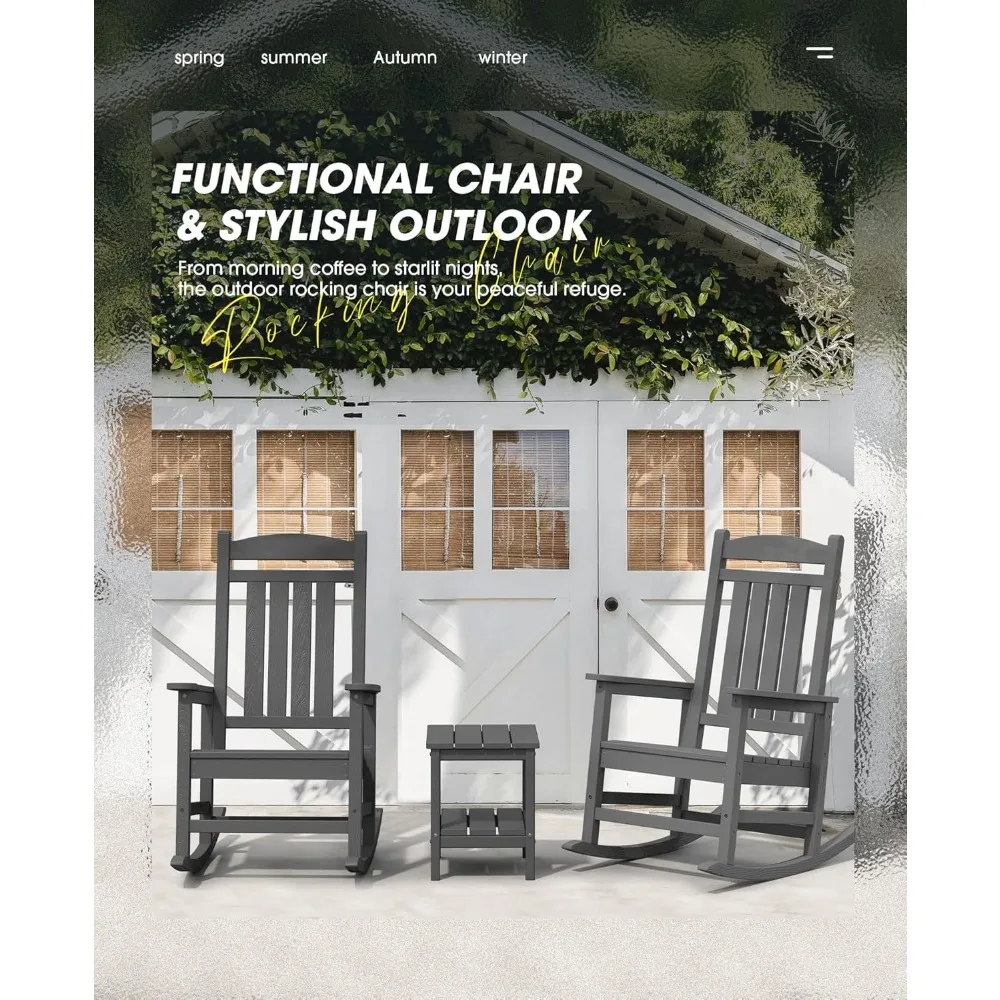 Outdoor Rocking Chairs Set of 2 for Adults, HDPE Patio Rocking Chairs, Grey, Porch Rocker Chairs for Relaxation