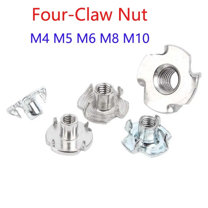 5/10pcs Stainlsteel Four-Claw Nut Blind Pronged Insert Tee T Nut Furniture Nut Blind Pronged Insert T-Nut  M4 M5 M6 M8 M10