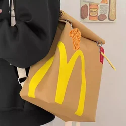 ins 2024 Spring/Summer New Paper Bag Backpack Women's Backpack Large Capacity Bag Student Bag  Fried chicken and French fries