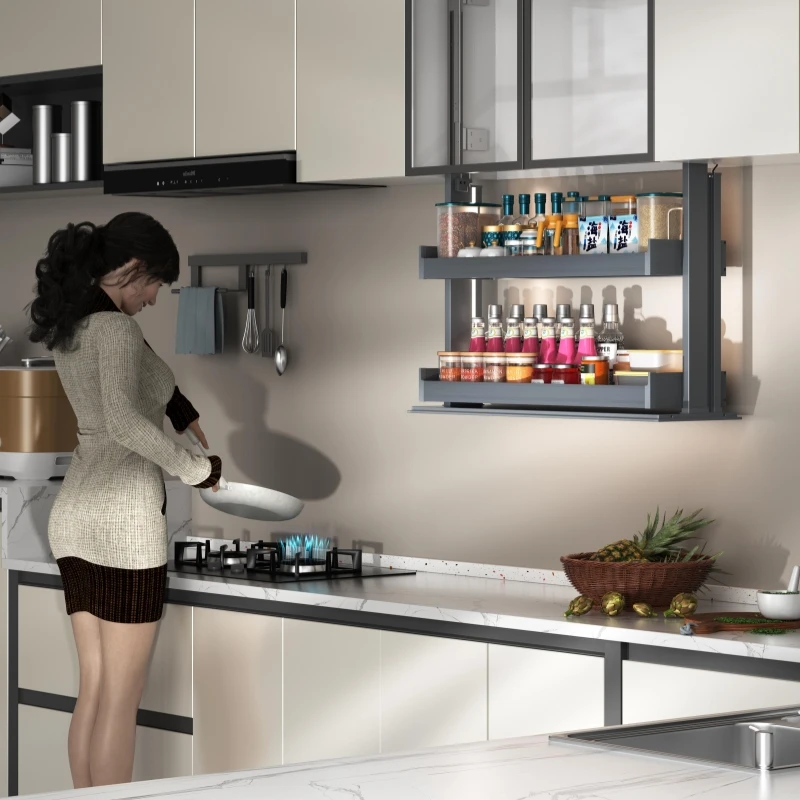 Best Selling Kitchen Automatic Lifting Cabinet Smart Kitchen Electric Lifting Rack High Cabinet Pantry Lift Basket 1 Set