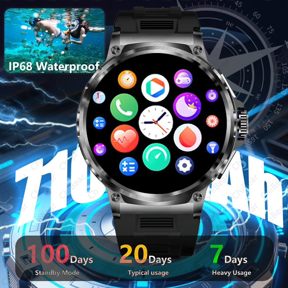 

710mAh Bluetooth Call Smart Watch 1.85 Inch Large Screen Men Sports Fitness Tracker Heart Rate Health Monitor Smartwatch Outdoor