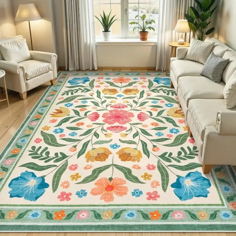 Carpet for Living Room Non-slip Machine Washable Floor Mat Bohemian Floral Print Rug Large Size Soft Comfortable Home Decor Rugs