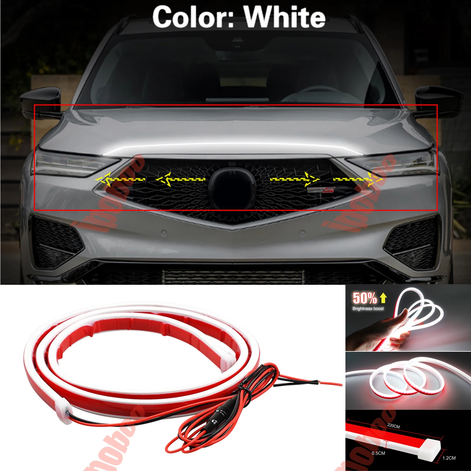 

86" Dynamic Scan Start Up Car Flexible LED Hood Light Strip Glow DRL Daytime Running Light For Acura MDX 2007-2021