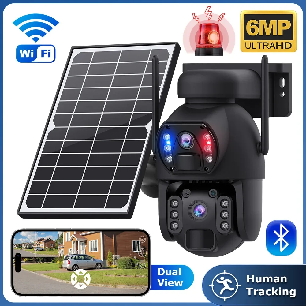 Low power solar Surveillance  Cameras Dual lens Solar Energy IP Camera 6MP 8MP outdoor solar 4G monitoring camera