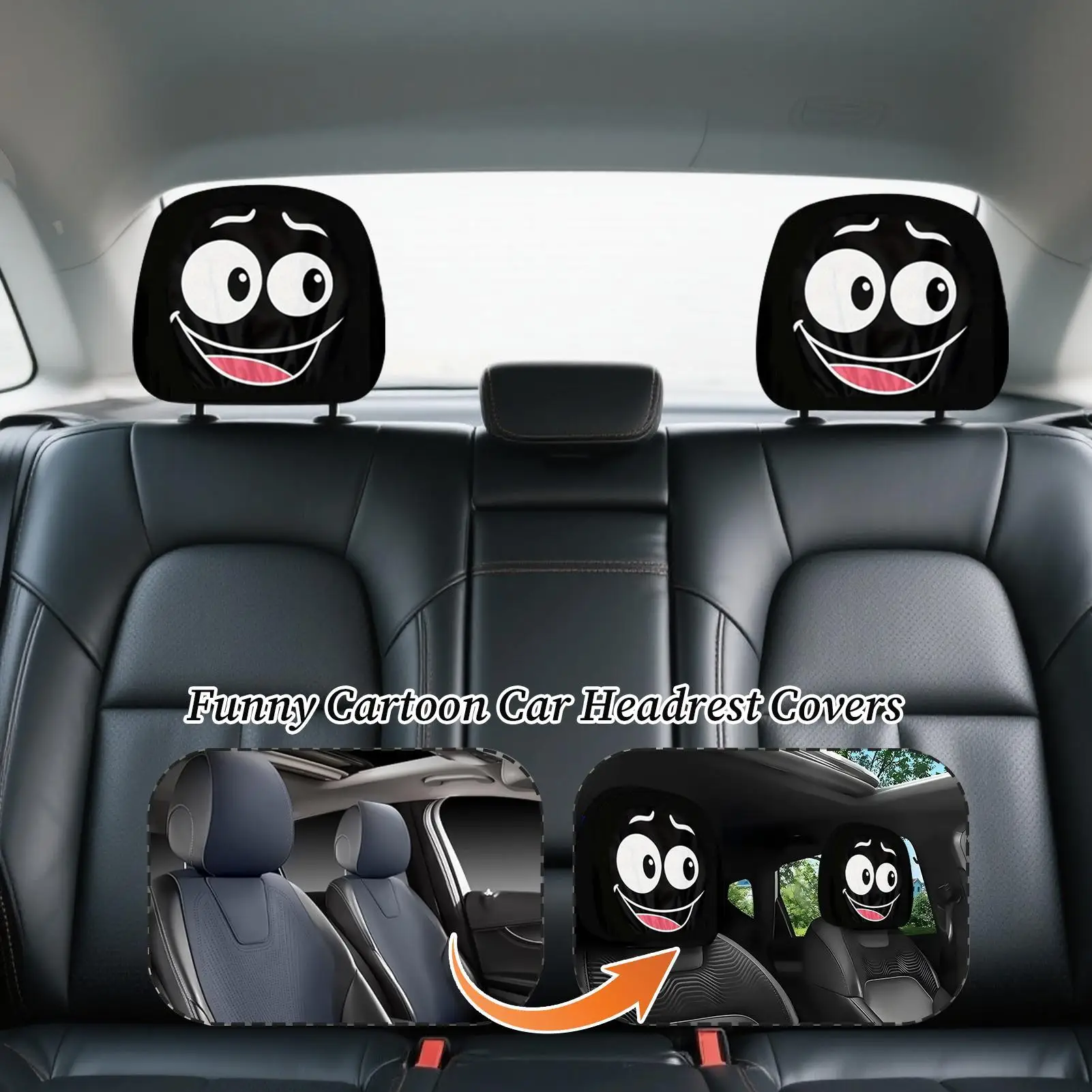 2pcs Car Headrest Cover Funny Expression Design Breathable Cartoon Interior Seat Headrest Cover SUV Auto For Vehicles Halloween