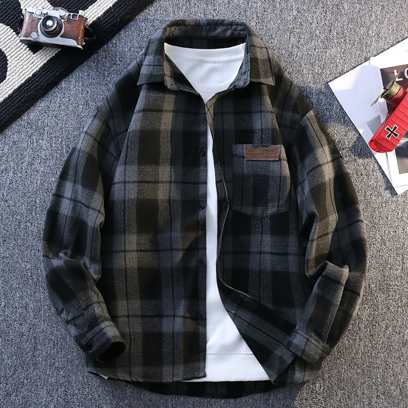 

Retro Checkered Long Sleeve Shirt Oversize Casual Trendy Coat
