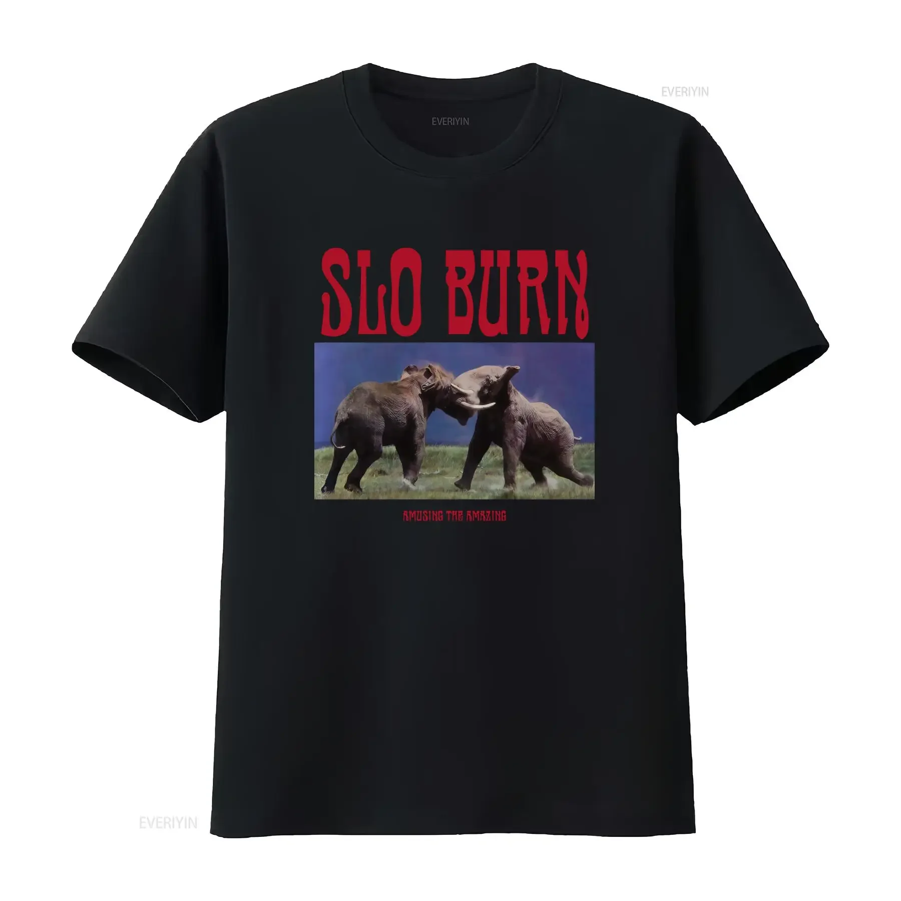 Slo Burn Premium Cotton T Shirt DTG with Elephant Battle Print Amusing the Amazing vintage Washed graphic Comfortable fashion