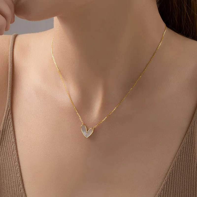 ANENJERY 316L Stainless Steel Shell Love Heart Pendant Necklace for Women  Clavicle Chain Gifts