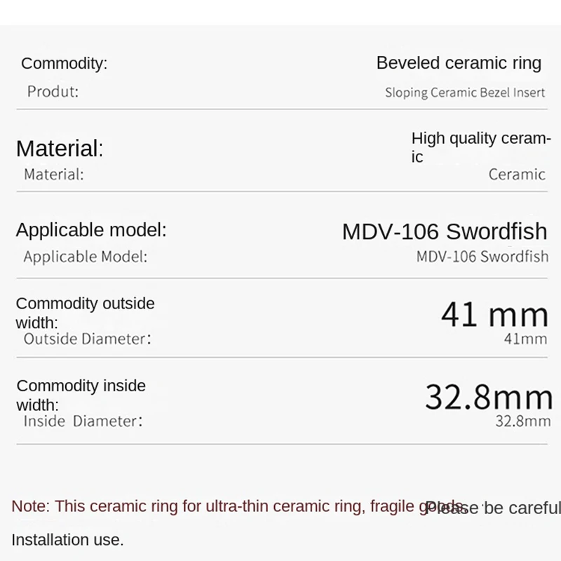 For CASIO MDV-106 Sloped Ceramic Bezel Insert 12H Pearl-Marker MDV106 Duro/Marlin Dive Watch 41x32.8mm Upgrade Insert Repair Mod