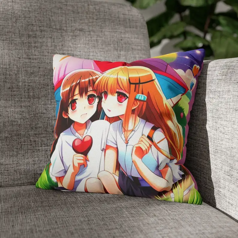 Cute Anime Girls Gay Spun Polyester Square Pillow Case