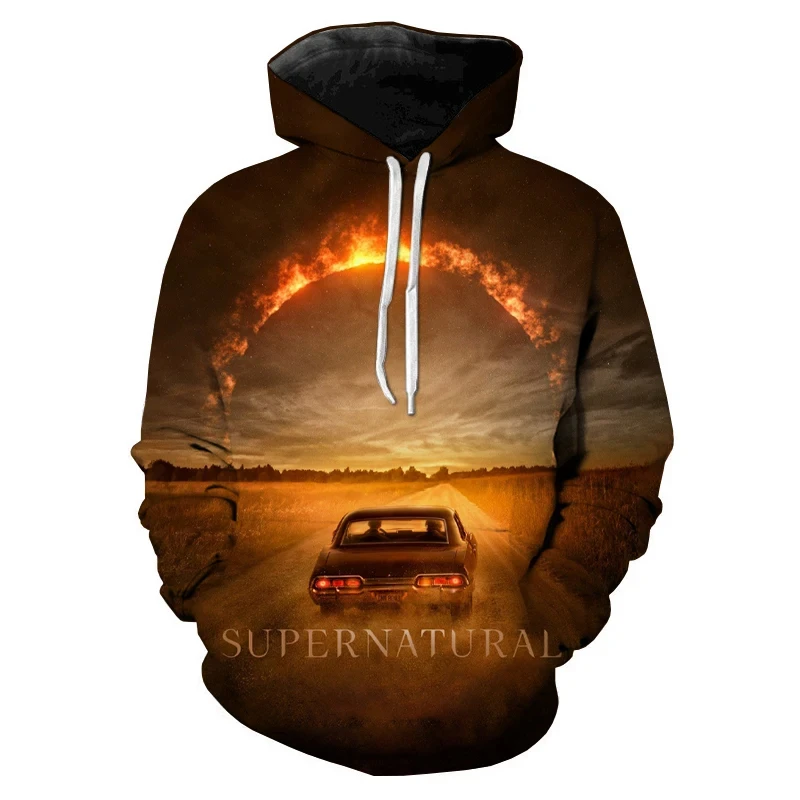 Série de TV Supernatural masculina e feminina com capuz, moletons 3D estampados, Hoodies extragrandes Harajuku, casaco casual, moda infantil