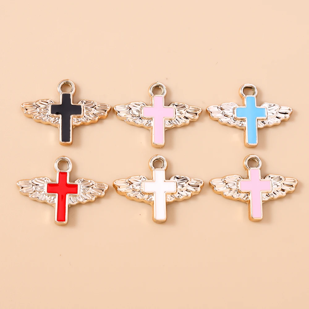 Leslie 10 Stück Emaille Segenflügel Kreuz-Anhänger Perlen für Ohrringe Armband Halskette DIY Schmuckherstellung Handgefertigt – Detail 6