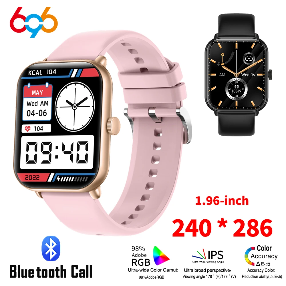 1.96 inch BT Call Smart Watches Men Information Reminder 350mAh Smartwatch Women 100+ Sport Mode Bracelet Blood Pressure Monitor