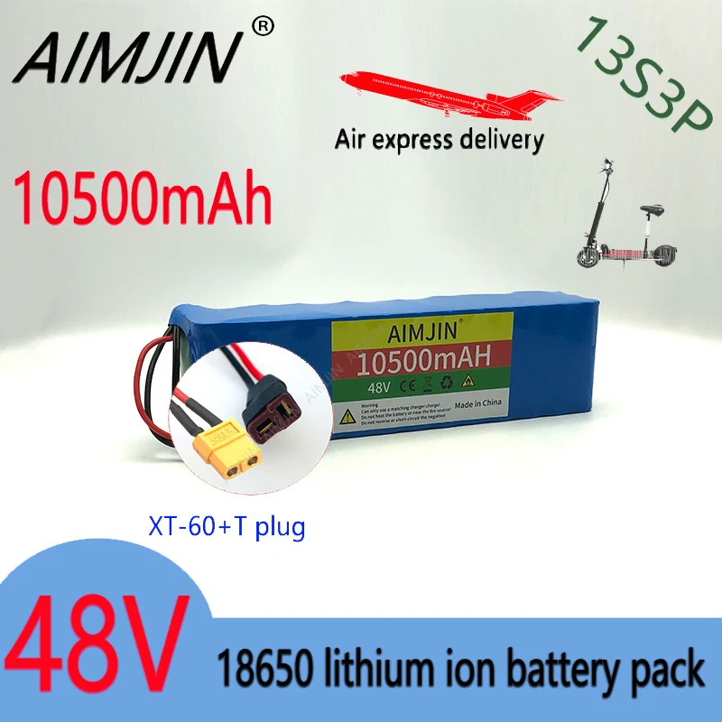 

Li-Ion Battery 48V 10.5Ah 1000w 13S3P 48V Li-Ion Battery Pack 10500mah for Electric bicycle Spare parts with BMS XT60+T Plug
