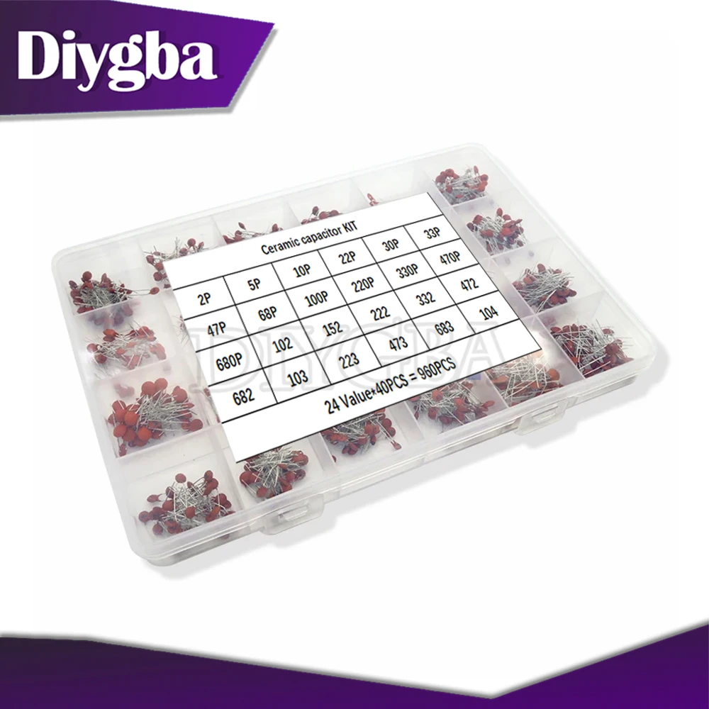 960PCS 24value*40PCS=960PCS 50V Ceramic Capacitor Assorted kit Assortment Set + Box DIYGBA