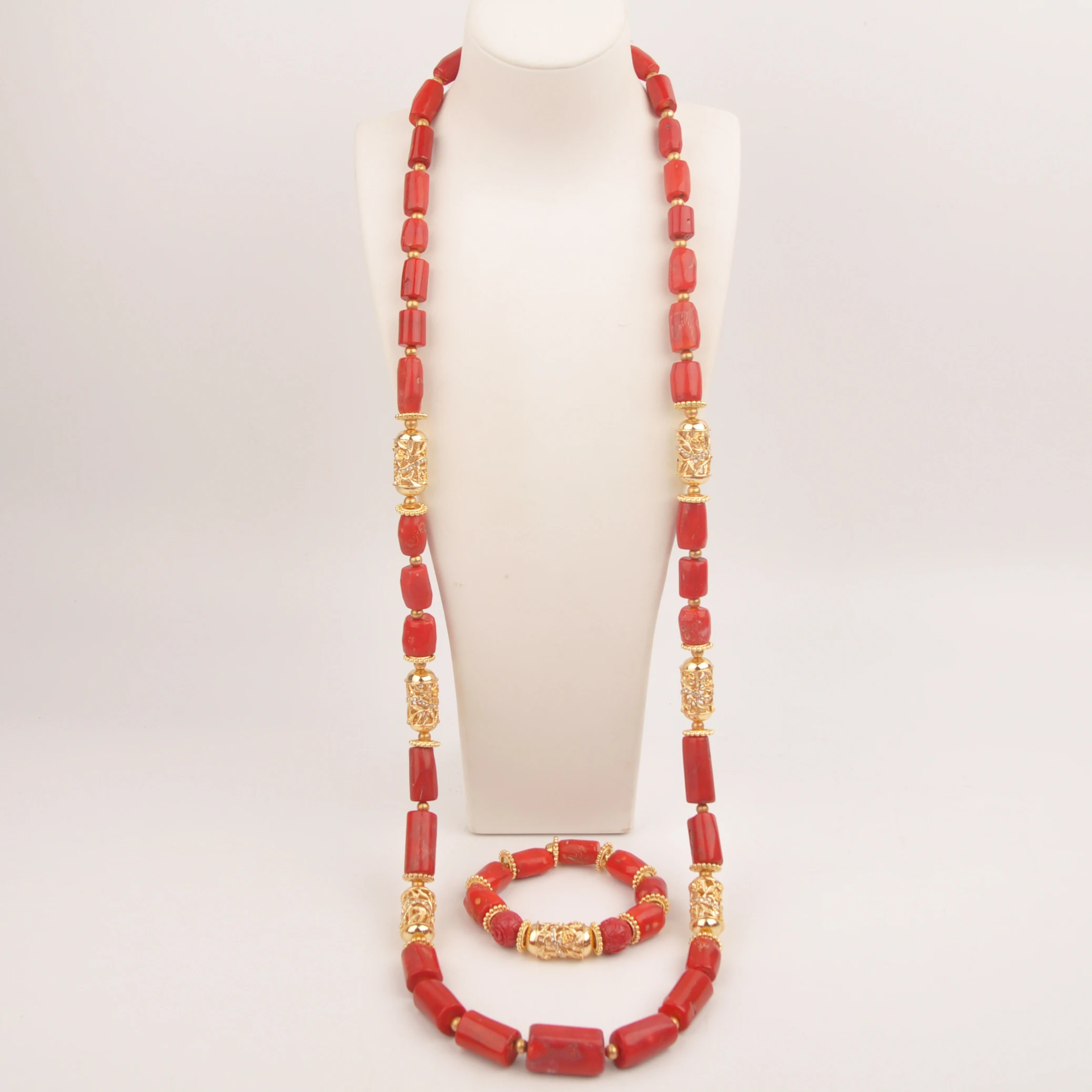 Nigerian Groom Necklace Real Red Coral Jewelry Set for Men