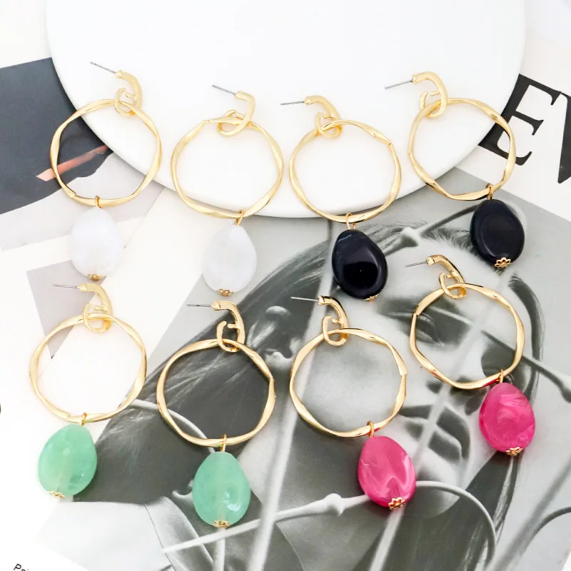 ZAA irregular Geometric Resin Earrings Metal Drop Earrings for Women Elegant Jewelry Accessories Holiday Party Gifts