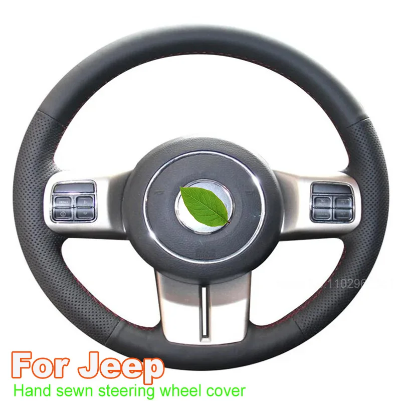 

Hand-Stitched Leather Car Steering Wheel Cover for Jeep Grand Cherokee 2011-2013 Compass Wrangler Patriot - Durable Automotive A