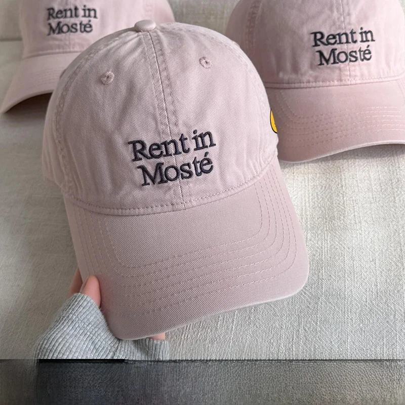 女性用ライトピンク文字刺繍野球帽顔痩せ効果のあるダックビルハット調節可能なストラップボールキャップユース春シーズン