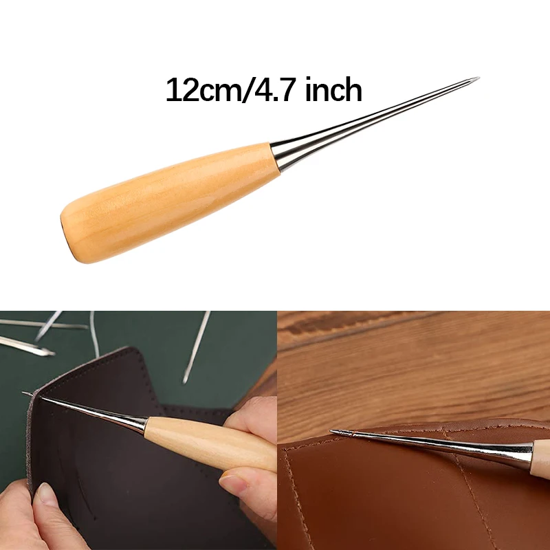 14PCS Leather Craft Sewing Kit Waxed Thread Wooden Handle Hand Sewing Needles For Beginner Leather Repair Stitching Sewing Tool