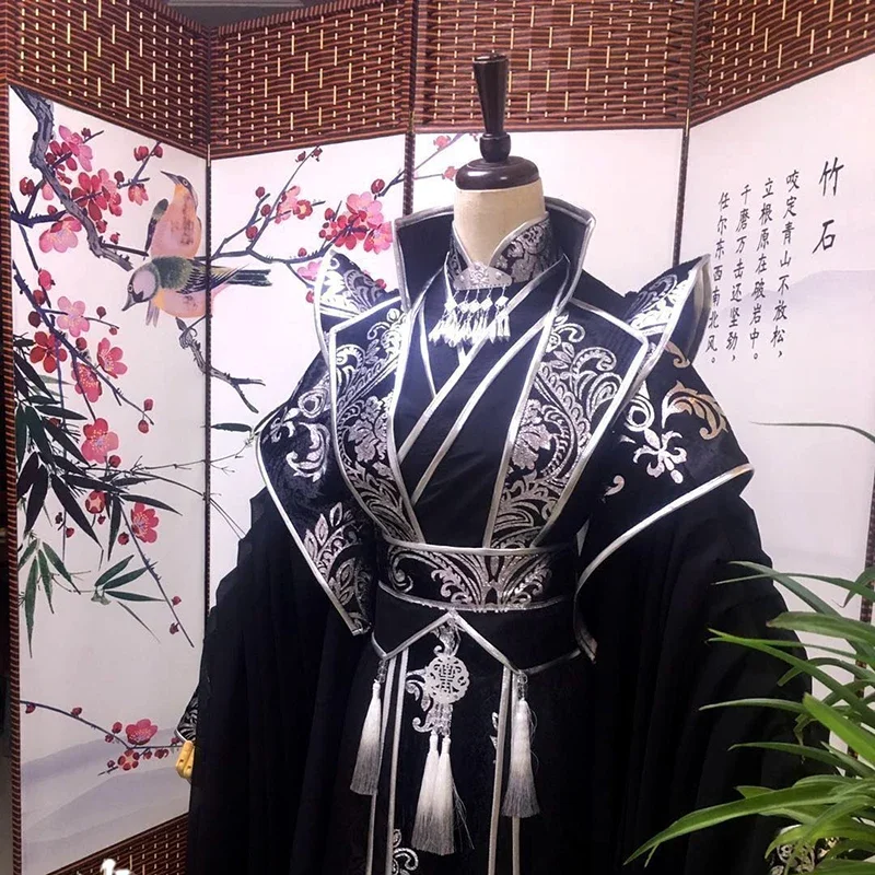 Maßgeschneidertes Vintage-Kaiser- und König-Cosplay-Kostüm für Männer, übergroße chinesische traditionelle Hanfu-Schwarz-Sets, große Größe 5XL für Männer