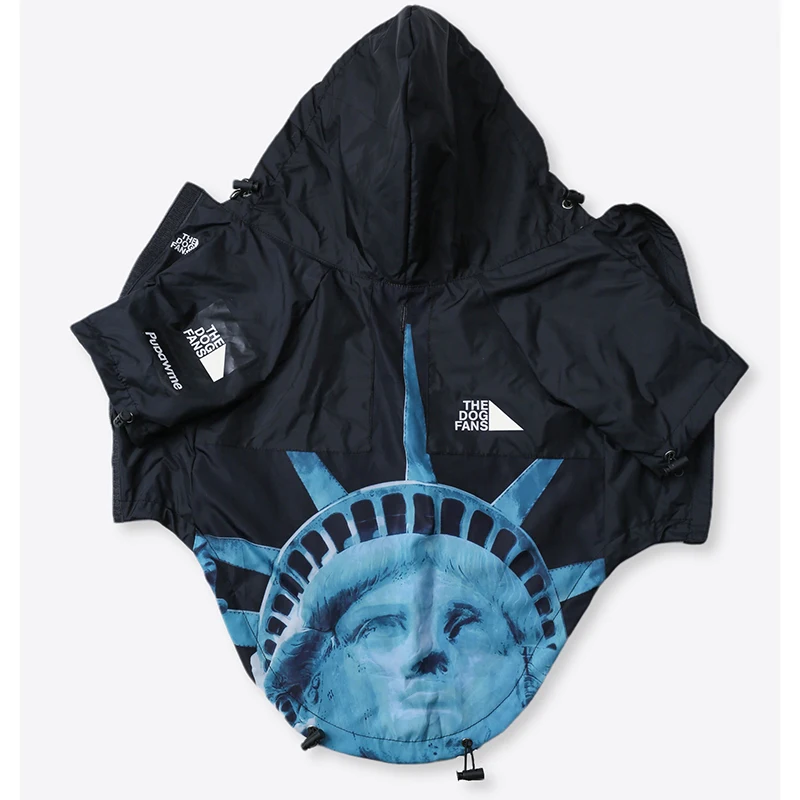 The Dog Face Waterproof Clothes Black Polyester Letter Raincoat Jackect for Puppy Cute Dogs French Bulldog Pet Clothing Supplier