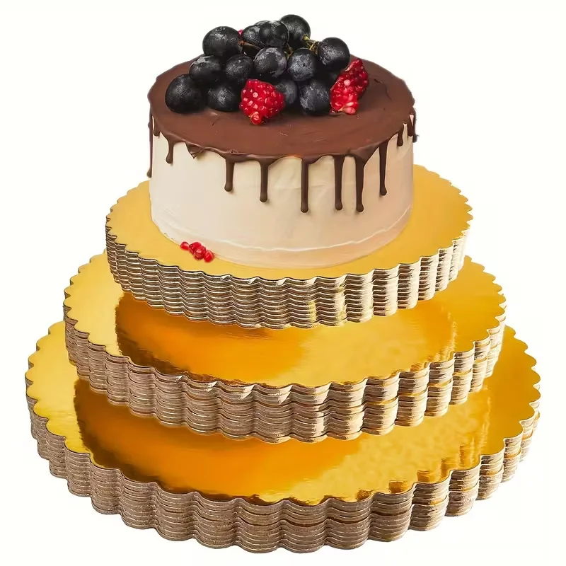 10pcs Golden Cake Boards, Round Cake Boards - 6, 8, 10, 12 Inch Cake Base Cardboard Set for Baking