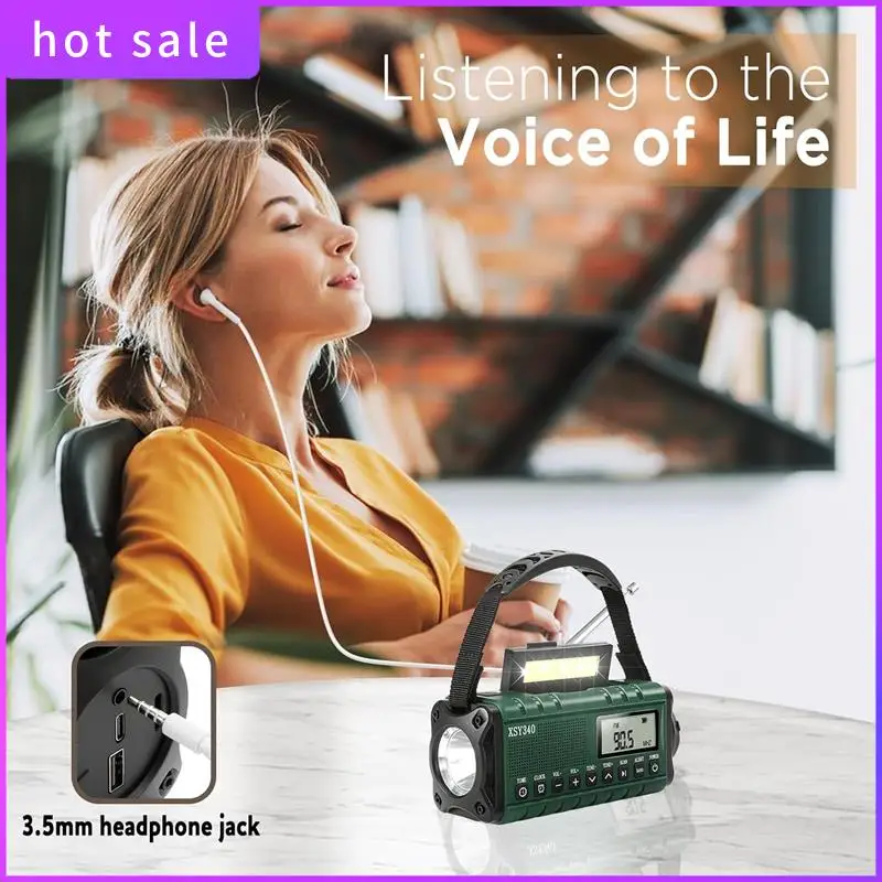 

Emergency Weather Radio,AM/FM/NOAA Hand Crank Solar Powered 10000Mah Phone Charger Radio,LCD Display Alarm Clock Easy Install