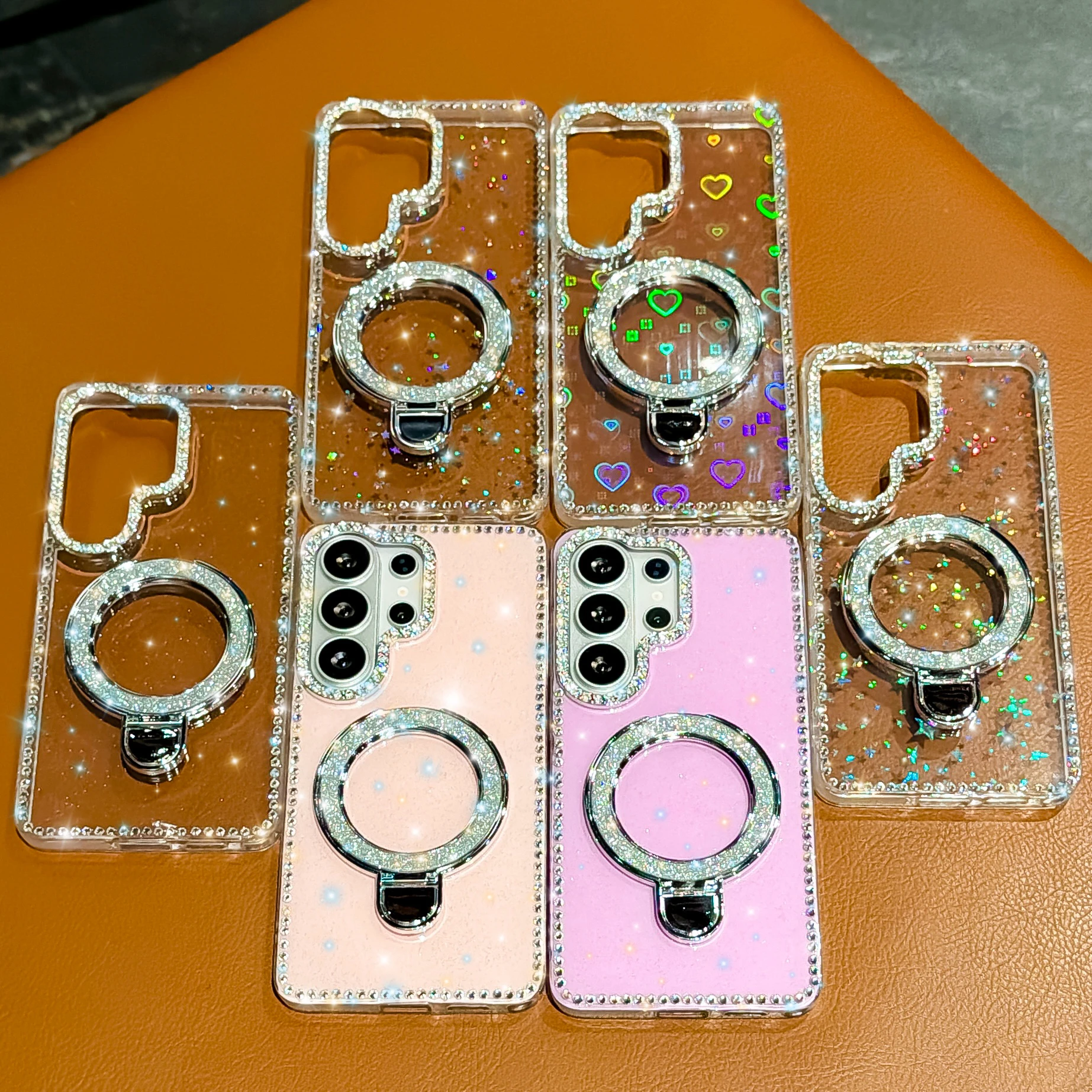 

Роскошный прозрачный мягкий чехол для телефона с блестящими стразами и камерой для Samsung Galaxy S23 S24 FE S25 Ultra S26plus с магнитным блестящим чехлом с пайетками