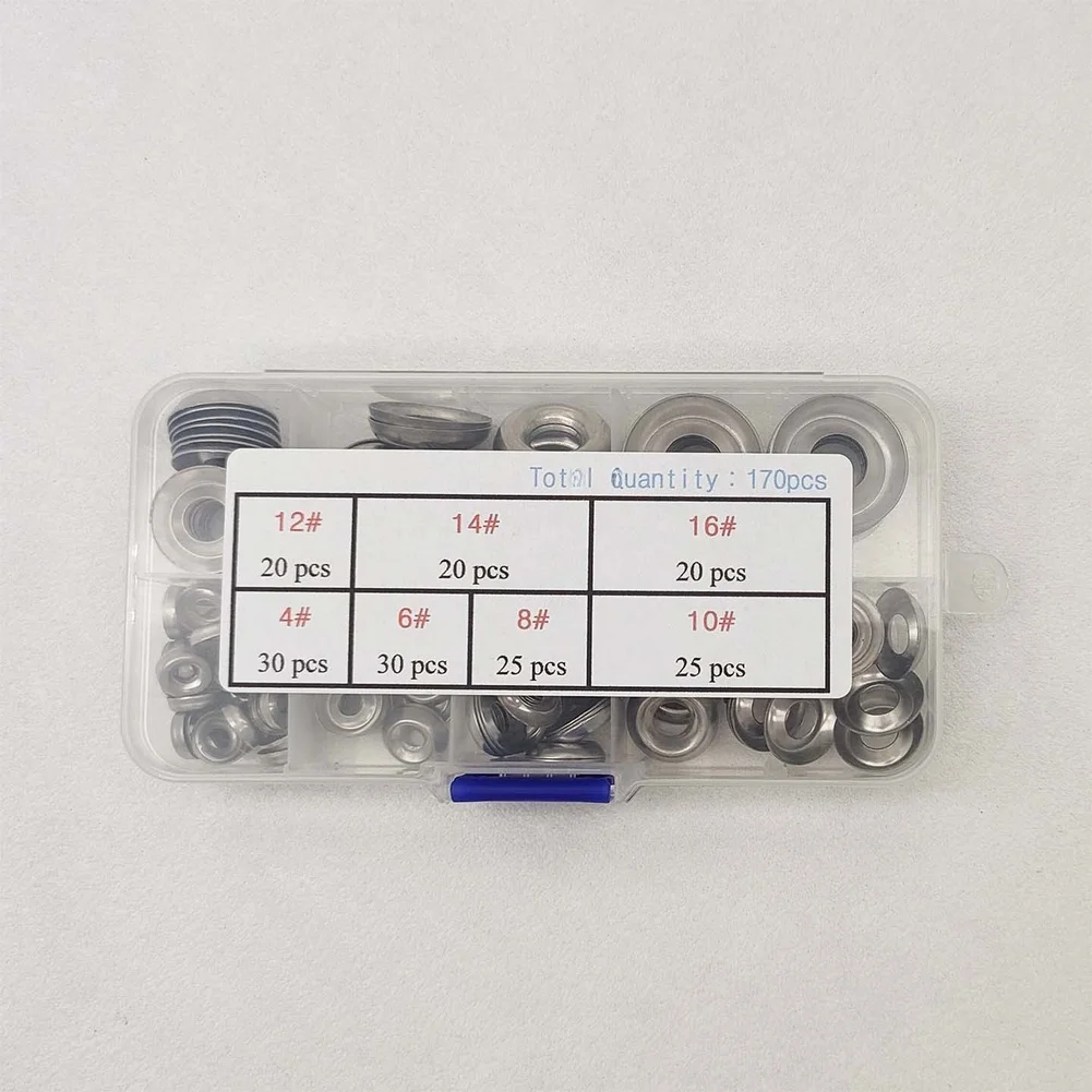 170pcs 304 SS Fisheye Washers Set 4# 6# 8# 10# 12# 14# 16# Raised and Recessed Bowl Washers for Industrial Assembly