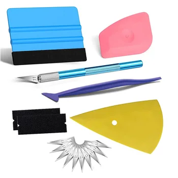 16 قطعة ألياف الكربون أدوات السيارات الفينيل التفاف لاصق غشائي أدوات التفاف السيارات نافذة تينت عدة ورأى ممسحة الحرفية سكين