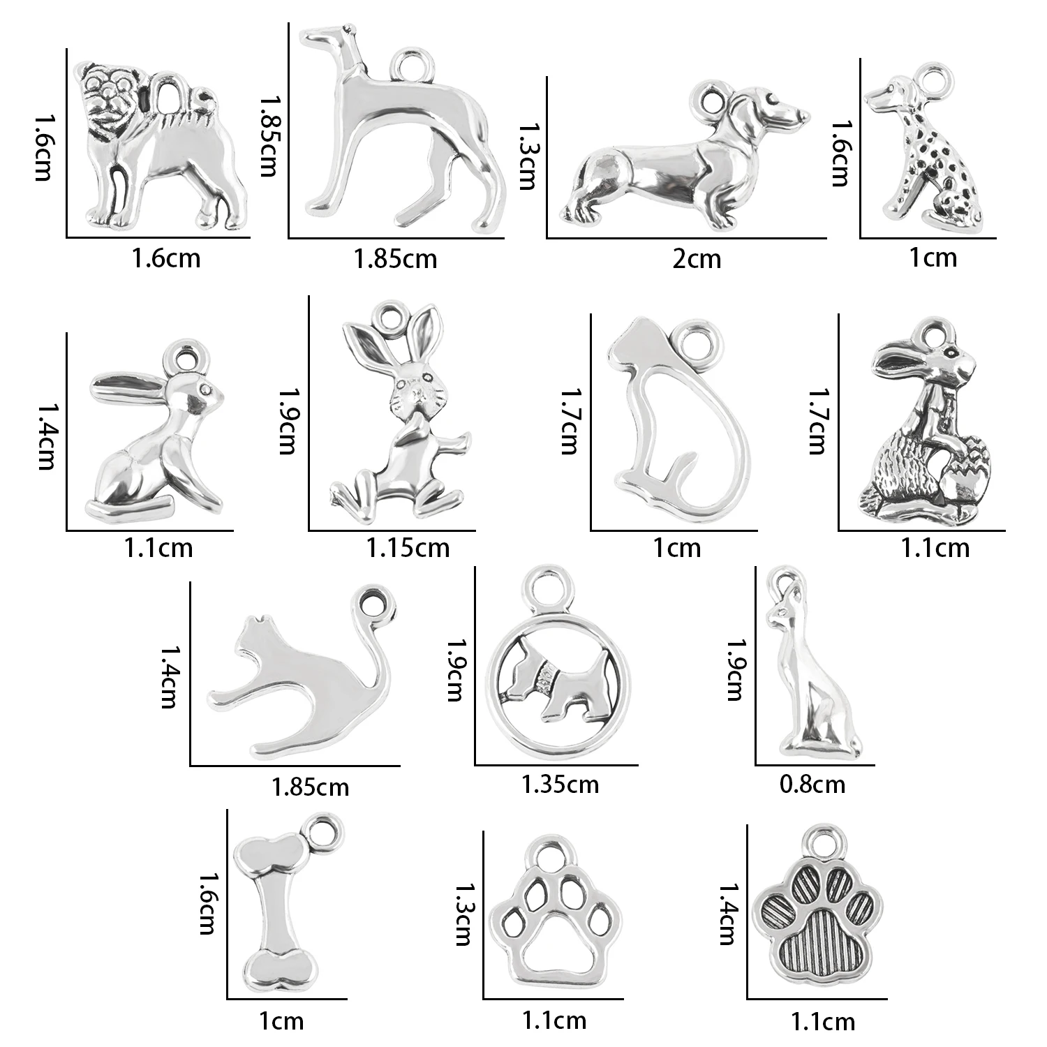 10pcs Silver Color Animal Cat Dog Rabbit Shape Pendant Alloy Cute For Jewelry Making DIY Earring Necklace Bracelet Findings