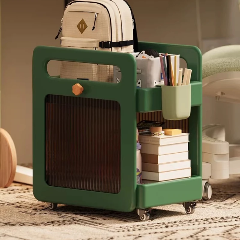 

Solid Wood Kids Book Bag Stand Living Room Storage Organizer Multifunctional Mobile Side Table Children's Snack Toy Storage Rack