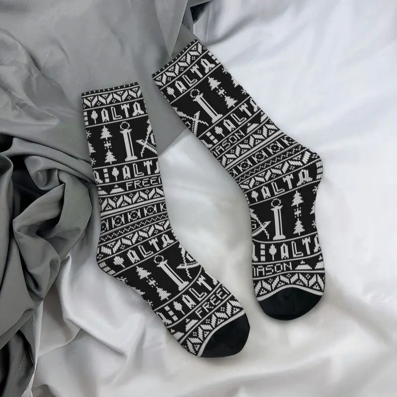 Masonic Mason Freemason Pattern Dress Socks Mens Womens Warm Funny Novelty Crew Socks