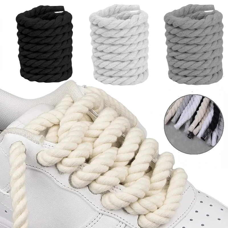 Kwaliteit Ronde Schoenveters Handgeweven 1 Cm Schoenveter Driestrengige Katoenen Touw Effen Kleur Sneakers Lage Canvas Veters Strings