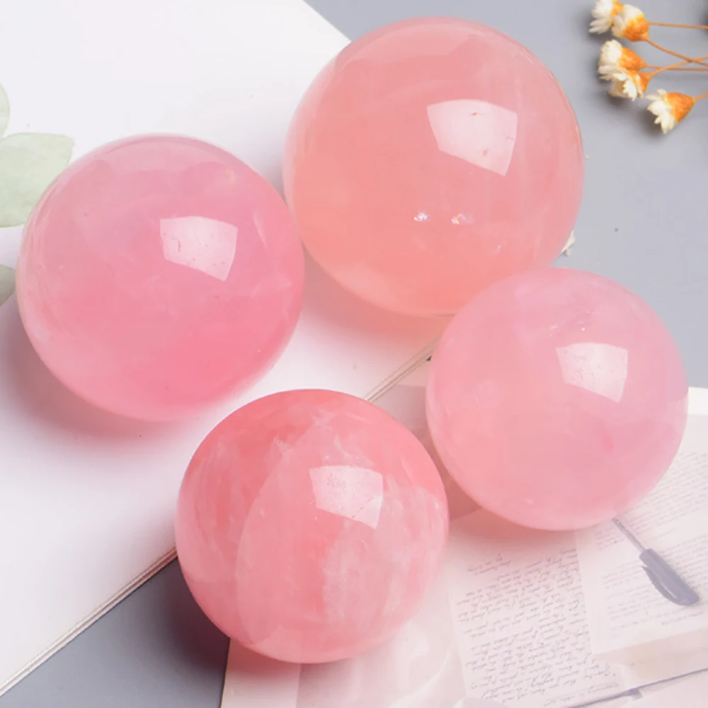 Natural Powder Crystal Souvenir Stone Crafts Rose Quartz Crystal Ball Polishing Massage Ball Reiki Therapy Room Decoration 4-7cm