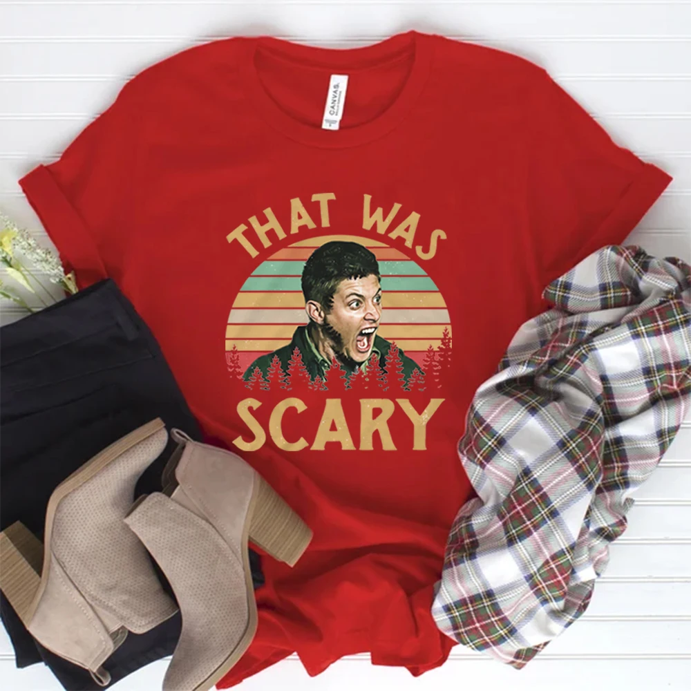 Dean Winchester Supernatural That Was Scary Funny Vintage T-Shirt Supernatural Movie Tee Unisex Funny T-shirt Short Sleeve Top