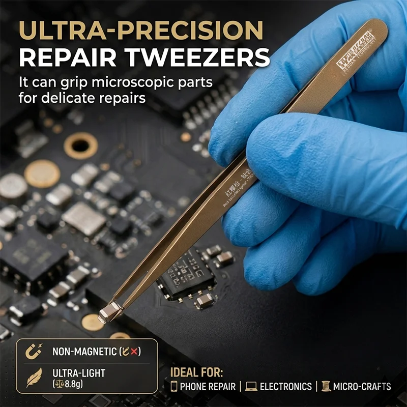 Keguan Titanium Alloy Tweezers Non Magnetic Fine Pointed Precision Tool for Electronics Mobile Phone Repair Tools