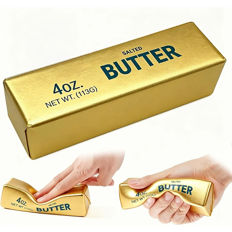 Neuer Weicher Langsam Zurückfedernder Butter-Stick Realistisches Silikon-Quetsch-Stressabbau-Gadget Schreibtisch-Büro-Accessoire Lustiges Anti-Angst-Geschenk