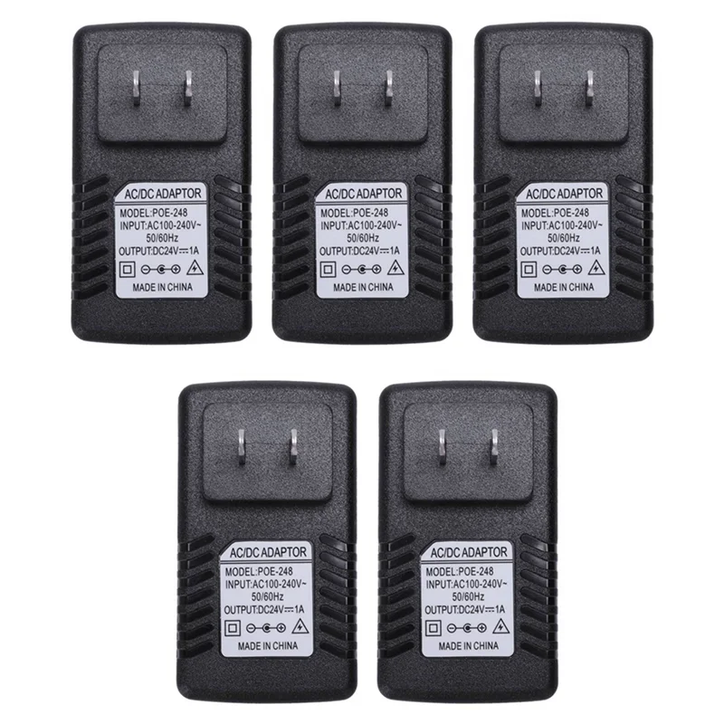 

5X источник питания Ethernet POE адаптер инжектора для IP-телефона, шлюза, IP-камера (24 В/1 А, вилка стандарта США)