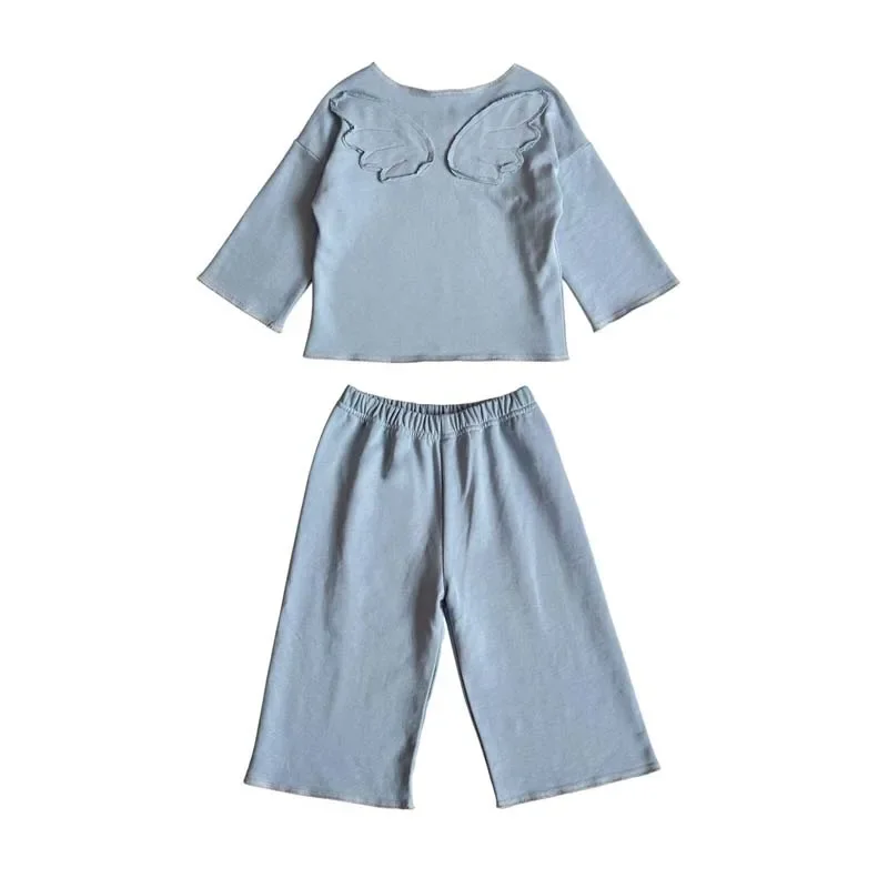 2025년 가을 아기 여아용 3D 날개 홈웨어 상의와 바지 투피스 세트, 키즈 부티크 의류 (단품 판매)